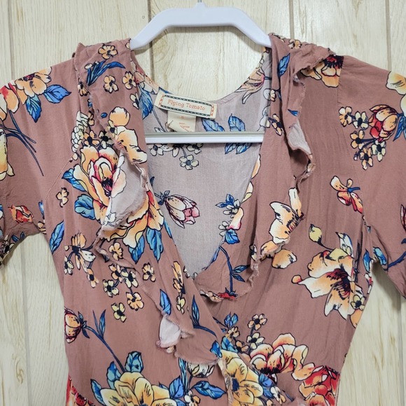 FLYING TOMATO FLoral Wrap Around Mini Ruffle Dress S - Picture 4 of 8